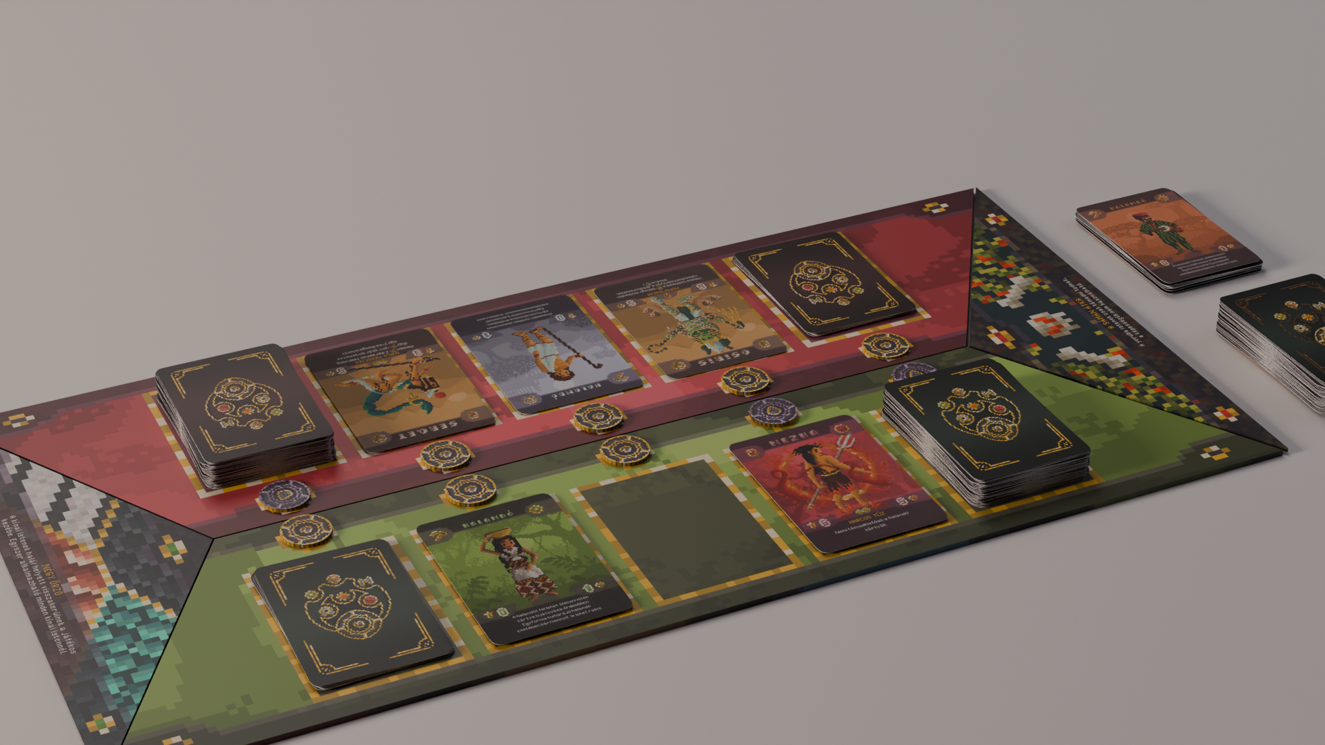 Vindictive game cards showcasing Egyptian and Greek mythology gods