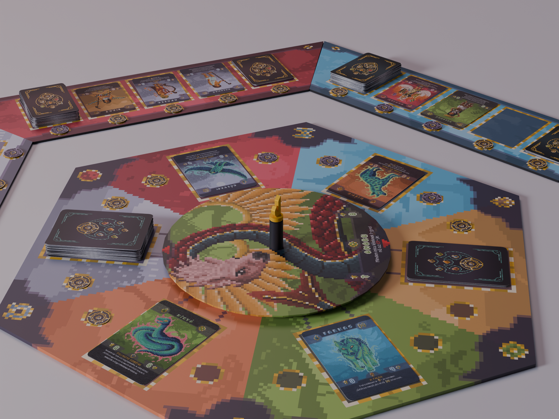 Vindictive card game battle setup with multiple mythology decks